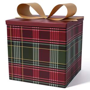 BIOBROWN Christmas Gift Boxes with Lids for Presents Tartan Plaid Design | Medium, 9x9x9 Inches, Collapsible, 