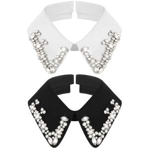 Geyoga 2 Pcs Dickey Rhinestones Collar for Women Detachable Fake False Collar Choker White Black (Classic Styl