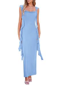 PRETTYGARDEN Summer Dresses for Women Ruffle Bodycon Maxi Dress | Soft Stretchy Slim Fit, Elegant Sleeveless C