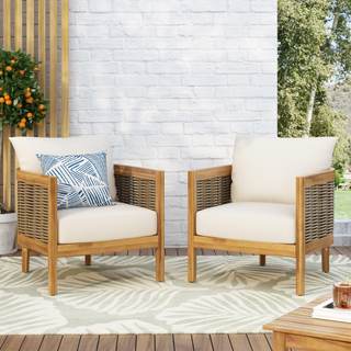 Outdoor Club Chairs Set of 2 with Thick Cushions,400lbs Heavy Duty Patio Furniture Set,Ergonomic Slanted Backr