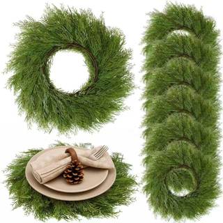 Christmas Placemats Set of 6 Round Greenery Place Mats Xmas Circular Artificial Wreath Dining Table Decor Wint