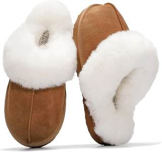 Project Cloud Genuine Leather Fur-Lined Non-Slip Clog Slippers for Women | Memory Foam Insole Indoor Outdoor M