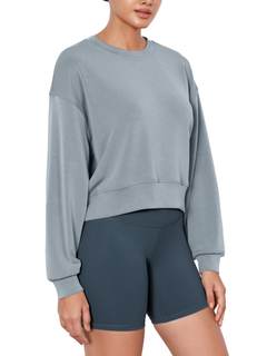 ODODOS Modal Soft Long Sleeve Cropped Sweatshirts for Women Oversized Crew Neck Pullover Crop Top X-Small Grey