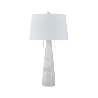 Signature Design by Ashley Laurellen Alabaster Table Lamp, Dual Pull Chain | White stone resin blend, 60W max 