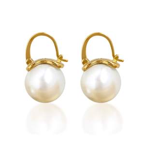 Owmell Elegant 925 Sterling Silver Pearl Drop Earrings For Women Large Size | Gold 12mm pearl drop earrings, s