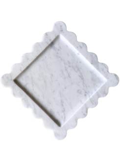 Scalloped Marble Tray 8", Handmade Decorative Stone Tray for Counter, Dresser, Vanity, Jewelry, Nightstand & D