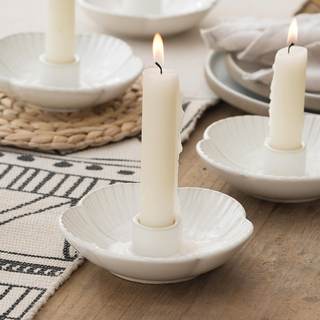 Ceramic Taper Candle Holder, 4.72 in Polished Round Base Tray | Use with incense or palo santo to create a cal