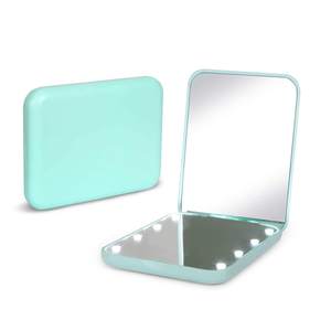 Kintion Pocket Mirror, 1X/3X Magnification LED Compact Mirror (Cyan) | Travel Mirror with Light for Purse, 2-S