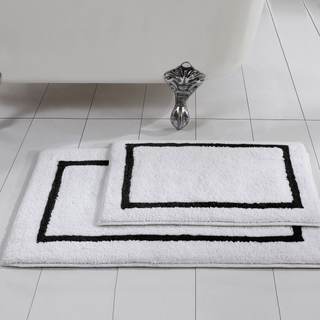 Amrapur Overseas 2-Pack Reversible Contrast Stripe Bath Mat Set (17-inch by 24-inch & 21-inch by 34-inch), Bla