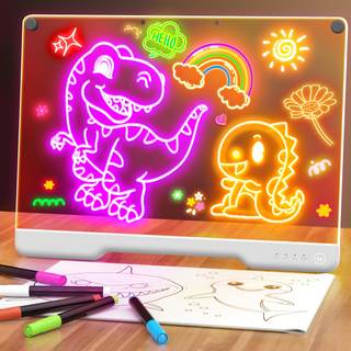 Geokay 16" Rechargeable LED Drawing Board, 9-Color Light Modes, Neon Art Dry Erase Light Up Doodle Glow Pad wi