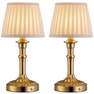 KDG Gold Cordless Table Lamps Set of 2, Beige Fabric Shade Small Desk Lamp | Portables 4000mAh Battery Powered