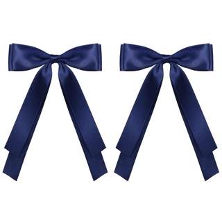 5.5in Navy Blue Big Hair Bows Clips for Women Solid Satin Ribbon Ponytail Hair Barrettes Alligator Hairpins wi
