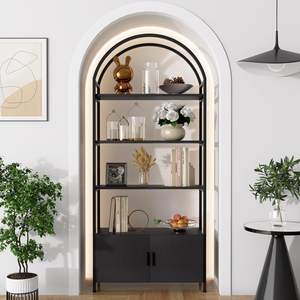 Jehiatek Arched Bookshelf, Bookcase with Doors Storage, 71 Inches Tall Industrial Book Shelf with Sturdy Metal