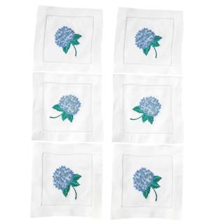 HCRAFT Embroidered Cocktail Napkins, Hydrangea Cloth Napkin Coasters 6x6 in | Set of 6 Hydrangea Embroidered C