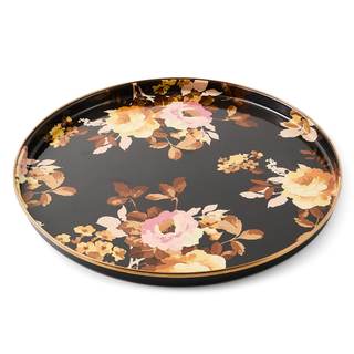 MACKENZIE-CHILDS Enamel Round Tray, Wild Rose Brown | Hand-applied design, made from enameled steel, serving p