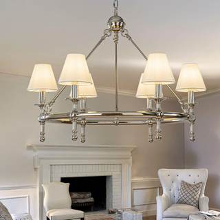 ALOADECOR 6 Lights W34in Polished Nickel and White Pleated Fabric Chandeliers for Dining Room Mid Century Mode