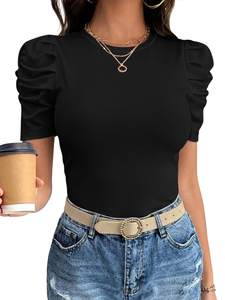 ANRABESS Women Puff Short Sleeve Crewneck Dressy Casual Tops Summer Fitted Ribbed Knit Trendy Work Shirts 2026