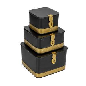 Creative Co-Op Nestable Square Metal Storage Boxes with Hasp Lock, Black, Set of 3 Black Square