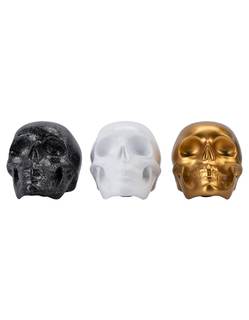 Becki Owens Skull Decor for Home - Set of 3 Color Black, White and Gold Resin Mini Skulls - Small Halloween Sk