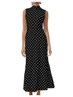 Milumia Women's Polka Dots Maxi Tank Dress Vintage Mock Neck Long Dresses | Elegant, Sleeveless, Workwear, Bus