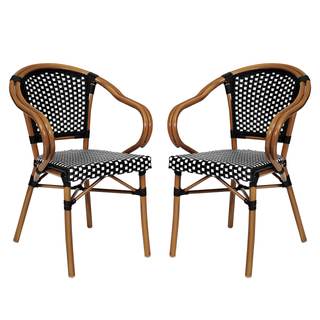 Flash Furniture Bordeaux Indoor/Outdoor Commercial Bistro Stack Chair - Arms - Black/White PE Rattan Back and 