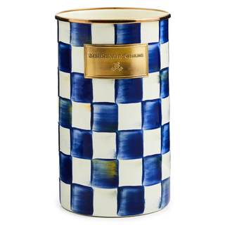 MACKENZIE-CHILDS Enamel Utensil Holder, Blue-and-White Royal Check | Hand-painted design, made from enameled s