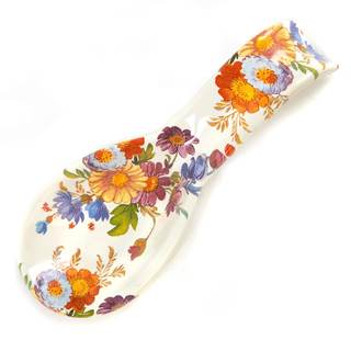 MACKENZIE-CHILDS Enamel Spoon Rest, White Flower Market | Hand-applied design, made from enameled steel, utens