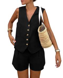 PRETTYGARDEN Women's Summer Two Piece Outfits Sets | Sleeveless V Neck,Vest Tops,Button Down Waistcoat,High Wa