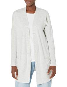 Amazon Essentials Women's Relaxed-Fit Ultra-Lightweight Open-Front Cardigan Large Grey Heather Stripe