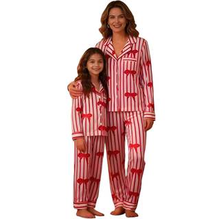 Mommy and Me Christmas Pajama Set Matching Cute Pjs for Mother Daughter Women Large Striped Bow