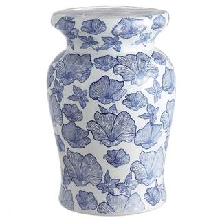 JONATHAN Y Poppies 17.75" Ceramic Drum Garden Stool Side Table, White/Blue | Traditional Floral Chinoiserie, I