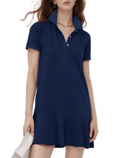 Flygo Womens Polo Dress Summer Short Sleeve Ruffle T Shirt Dress | V Neck Lapel Henley Collar, Three Button Pl