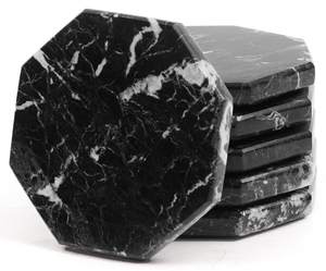 Radicaln Star Marble Stone Coasters Set of 6 - Black Drink Coasters | Felt-Backed Base, Polished Natural Stone
