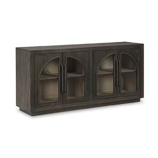 Signature Design by Ashley Dreley Accent Cabinet, 4-Door Arched Glass Sideboard, Solid Wood and Veneer Buffet 