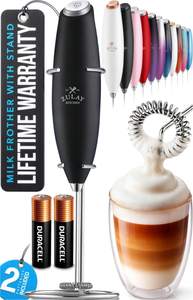 Zulay Kitchen Powerful Milk Frother Wand With Duracell Batteries - Ultra Fast Handheld Drink Mixer - Electric 