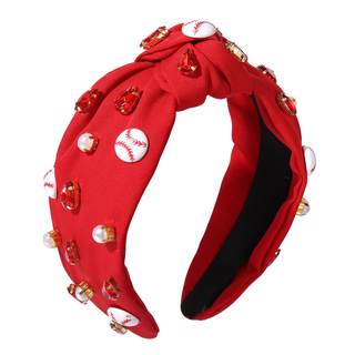 Baseball Knotted Headband for Women Sparkle Crystal Baseball Charm Headband Game Day Top Knot Hairband Basebal