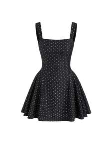 CIDER Womens Polka Dot Going Out Dress Cute Summer Date Night Square Neck Sleeveless Mini Dress