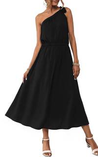 ECOWISH Womens Summer One Shoulder Maxi Dress Casual Polka Dot Midi Dresses Sleeveless Long Pockets Sundress B
