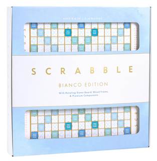 WS Game Company Scrabble Bianco Edition with Rotating Wooden Game Board | Coastal Aesthetic, Turntable, Raised