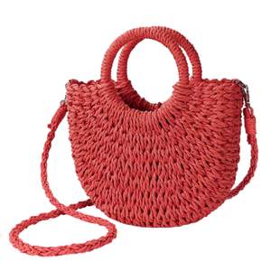 Womens Straw Beach Bag Woven Crossbody Shoulder Bags Top Handle Satchel Handbag Purse for Summer Red