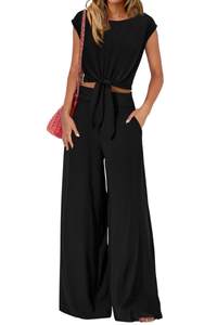 PRETTYGARDEN Women 2 Piece Lounge Sets 2026 Casual Pant Set | Summer Cap Sleeve Crewneck Smocked Back Strappy 