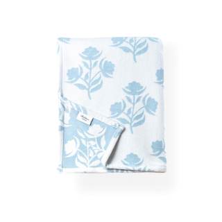 Hofdeco Premium Coastal Decorative Throw Blanket for Patio Couch Sofa, Baby Blue Floral with Piping, 50"x69"