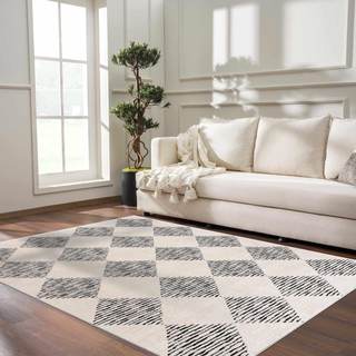 BoutiqueRugs Ivory Diamond Contemporary Cream 6x9 Area Rug Black White Fauci Living Room Bedroom Dining Room H