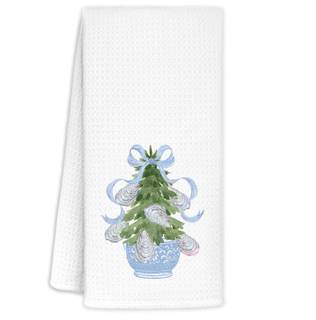 Chinoiserie Oyster Blue Tree Dish Hand Towels for Kitchen Bathroom, Beach Oyster Gifts for Women, Blue and Whi