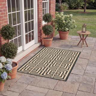 SAFAVIEH Courtyard Collection 2' x 3'7" Black/Bone CY6937 Indoor/ Outdoor Waterproof Easy-Cleaning Patio Backy