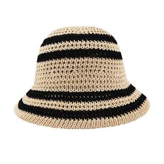 Gogobear Summer Straw Sun Hat for Women Outdoor Striped Beach Bucket Hat | Summer Vacation Accessories, Lightw