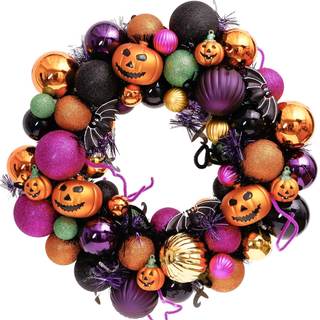 Valery Madelyn Halloween Decorations 20" Pumpkin Wreath for Front Door | Pre-Lit 60ct Shatterproof Treat-or-Tr