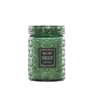 Voluspa Noble Fir Garland, Large Candle Jar, 18oz, Coconut Wax Blend, Scented Candles for Home, 100 Hour Burn 