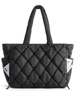 BAGSMART Tote Bag for Women, Quilted Puffer Tote Bag with Compartments, Shoulder Handbag Work Bag with Zipper 