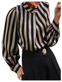 GORGLITTER Women's Striped Blouse Elegant Button Front Long Sleeve Work Office Business Classy Shirt